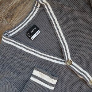 Original Use Ribbed V Neck Cardigan Gray White Mens Size S